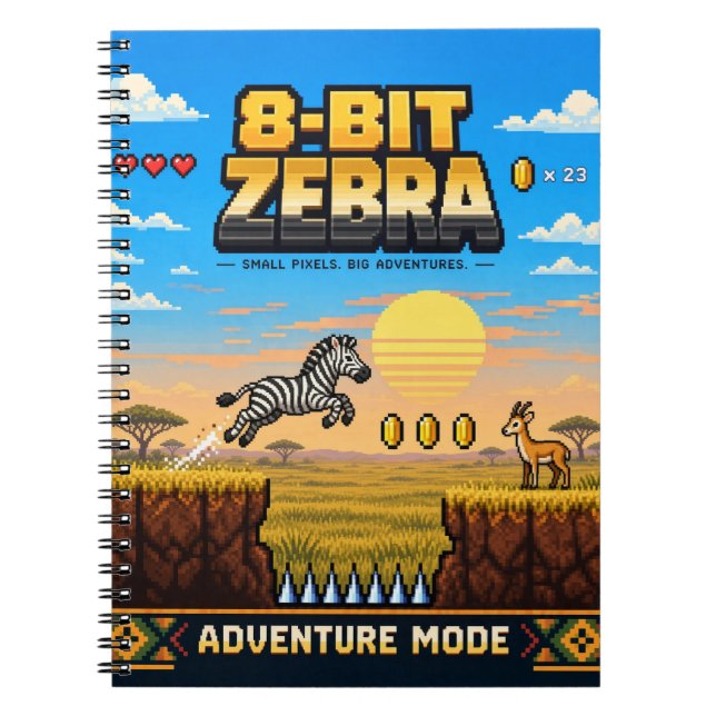 Zebra, Retro 8-Bit Pixel Art Anteckningsbok (Framsidan)