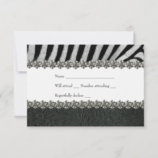 Zebra Rhinestone Black Leather OSA Kort (Framsida)