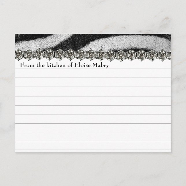 Zebra Rhinestone Kolla Personlig Receptkort Vykort (Framsida)