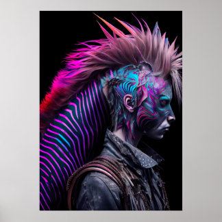 Zebra Rosa Bird Mohawk - Weirdcore Rainbow Poster