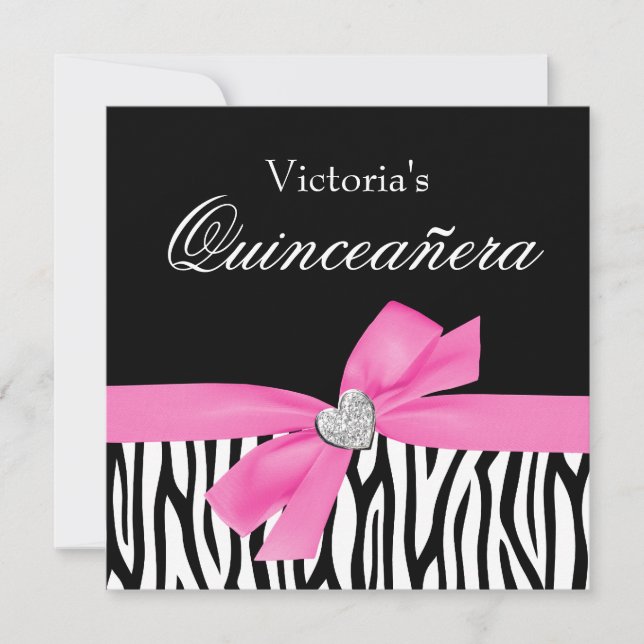 Zebra Rosa Bow Diamond Quinceanera-inbjudningar Inbjudningar (Framsida)