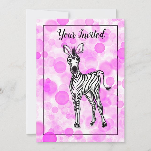 Zebra rosa bubbelgum mönster inbjudningar (Framsida)