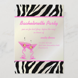 Zebra/rosa martini Bachelorette Party Inbjudningar
