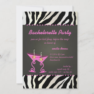 Zebra/rosa martini Bachelorette Party Inbjudningar