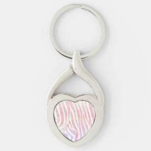 Zebra Rosa och vit utskrift Twisted Heart Silverfärgad Nyckelring