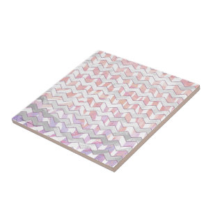 Zebra Rosa och White Chevron Kakelplatta