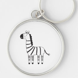 Zebra Rund Silverfärgad Nyckelring