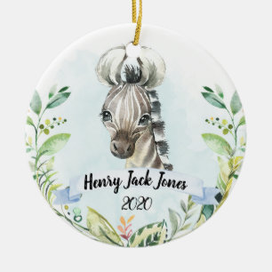 Zebra Safari Animal Min första julpojke Julgransprydnad Keramik