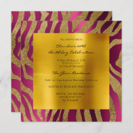 Zebra Safari Animal Skin Raspberry Mustard Guld Inbjudningar
