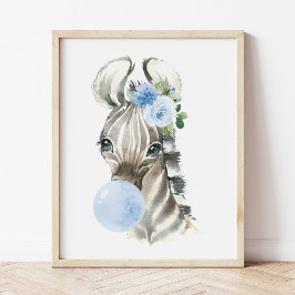 Zebra, Safari, Blue Bubble Gum, Boy Nursery Fototryck