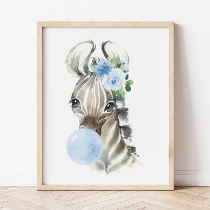 Zebra, Safari, Blue Bubble Gum, Boy Nursery Fototryck