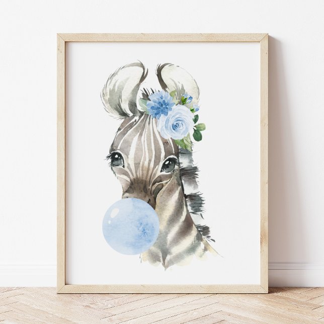 Zebra, Safari, Blue Bubble Gum, Boy Nursery Poster (Skapare uppladdad)