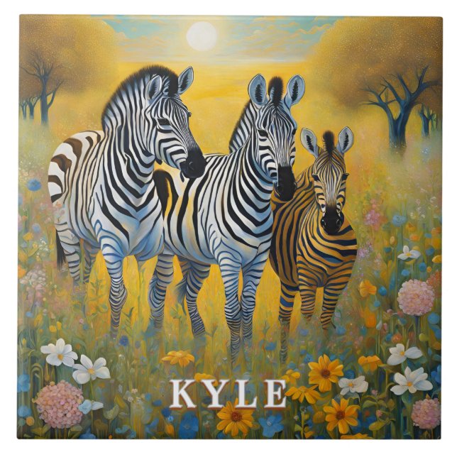 Zebra Safari Guld Savannah Kakelplatta (Framsidan)