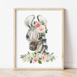 Zebra, Safari, Jungle, Rosa Flowers, Girl Nursery Fototryck