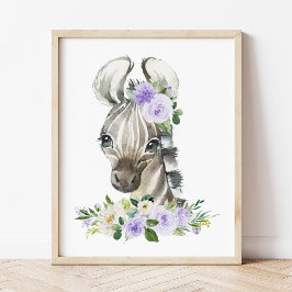Zebra, Safari, Lila Blommor, Könsneutral Poster