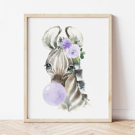 Zebra, Safari, Lila Bubble Gum, Gender Neutral Poster