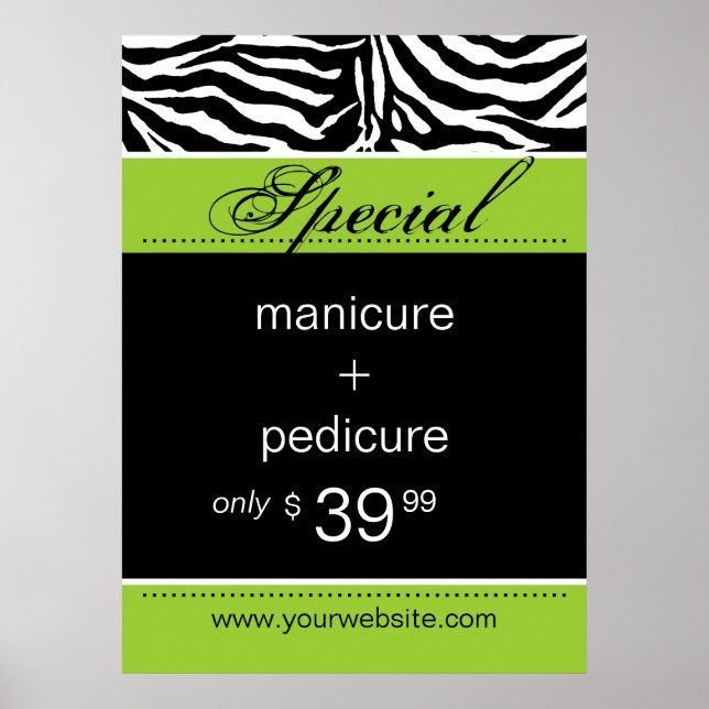 Zebra Salon Spa Poster Trendig Lime Green (Framsidan)