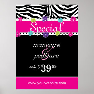 Zebra Salon Spa Trendig Rosa Daisy Vår Sale Poster