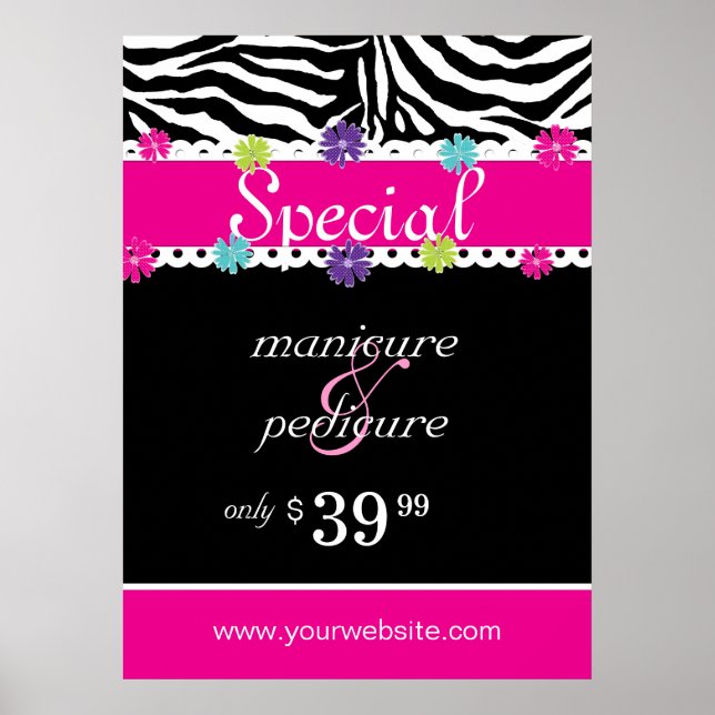 Zebra Salon Spa Trendig Rosa Daisy Vår Sale Poster (Framsidan)