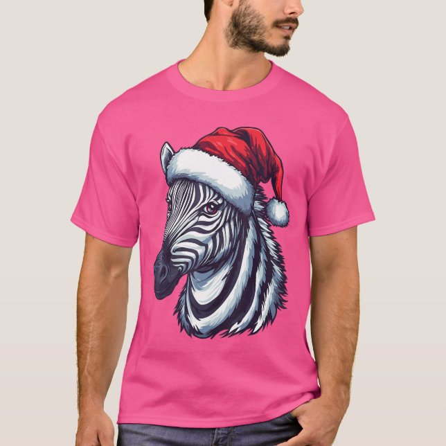 Zebra Santa Hat Funny Xmas Zebra Lovers Christmas  T Shirt (Framsida)
