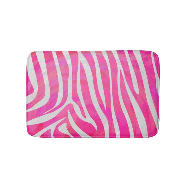 Zebra Shock rosa och vit utskrift Badrumsmatta (Framsidan)