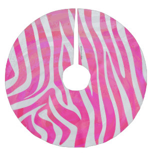 Zebra Shock rosa och vit utskrift Julgransmatta Borstad Polyester