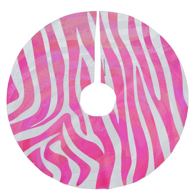 Zebra Shock rosa och vit utskrift Julgransmatta Borstad Polyester (Framsidan)