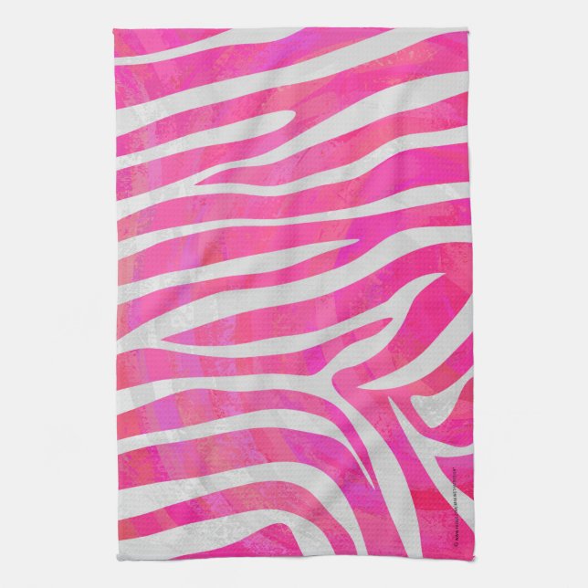 Zebra Shock rosa och vit utskrift Kökshandduk (Vertikal)