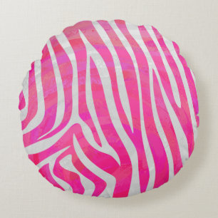 Zebra Shock rosa och vit utskrift Rund Kudde
