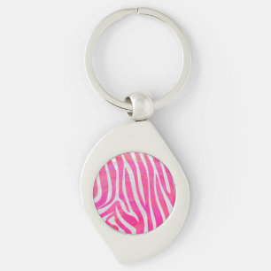 Zebra Shock rosa och vit utskrift Swirl Silverfärgad Nyckelring
