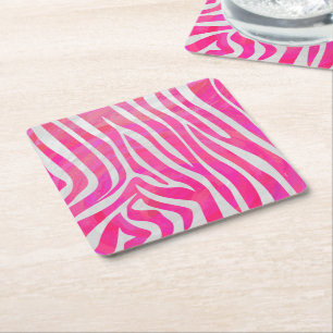 Zebra Shock rosa och vit utskrift Underlägg Papper Kvadrat