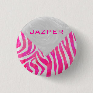 Zebra Shock rosa och White med Monogram Knapp