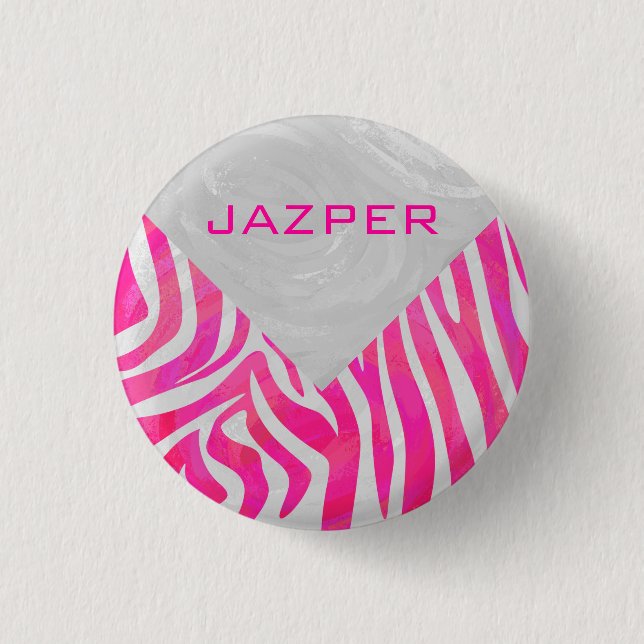 Zebra Shock rosa och White med Monogram Knapp (Framsida)
