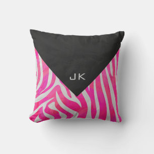 Zebra Shock rosa och White med Monogram Kudde