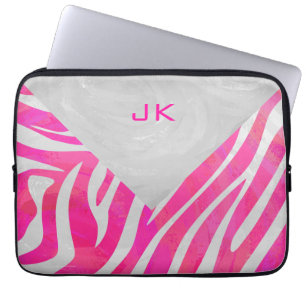 Zebra Shock rosa och White med Monogram Laptop Sleeve