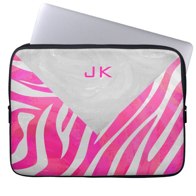 Zebra Shock rosa och White med Monogram Laptop Sleeve (Framsidan)