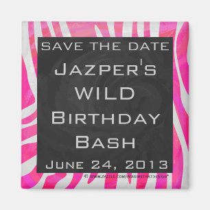 Zebra Shock rosa och White med Monogram Magnet