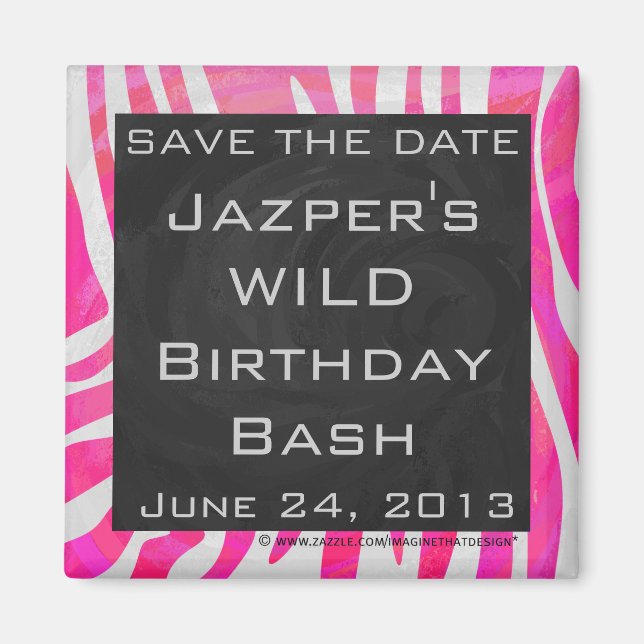 Zebra Shock rosa och White med Monogram Magnet (Framsidan)