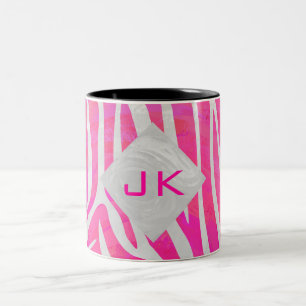 Zebra Shock rosa och White med Monogram Två-Tonad Mugg