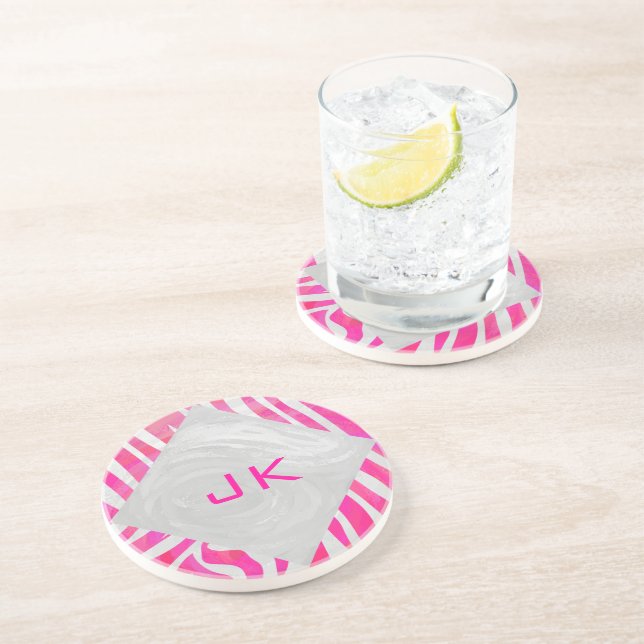 Zebra Shock rosa och White med Monogram Underlägg (Sidan)