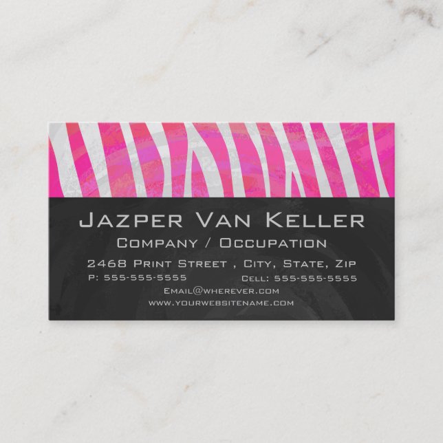 Zebra Shock rosa och White med Monogram Visitkort (Framsida)