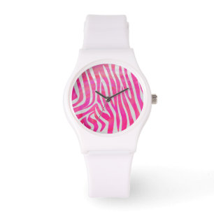 Zebra Shock rosa och White Print Armbandsur