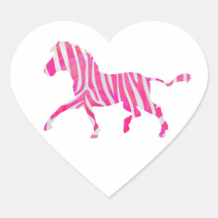 Zebra Shock rosa och White Silhouette Hjärtformat Klistermärke