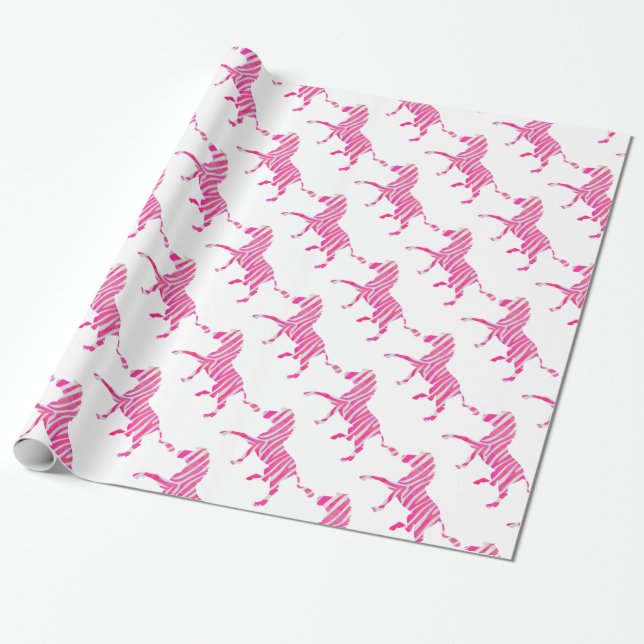 Zebra Shock rosa och White Silhouette Presentpapper (Utrullad)