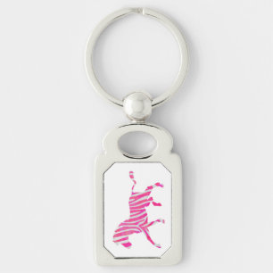 Zebra Shock rosa och White Silhouette Rektangulärt Silverfärgad Nyckelring