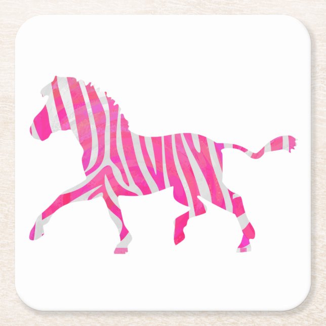 Zebra Shock rosa och White Silhouette Underlägg Papper Kvadrat (Framsidan)