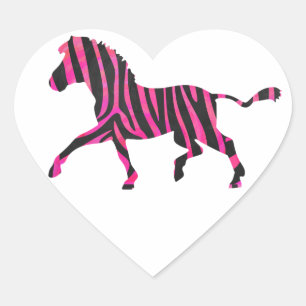 Zebra Silhouette Black and Shock rosa Print Hjärtformat Klistermärke