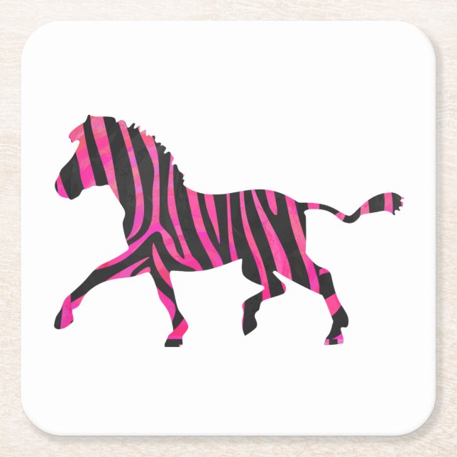 Zebra Silhouette Black and Shock rosa Print Underlägg Papper Kvadrat (Framsidan)
