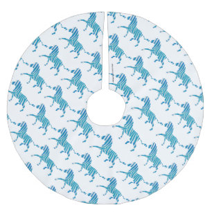 Zebra Silhouette Blue och White Julgransmatta Borstad Polyester