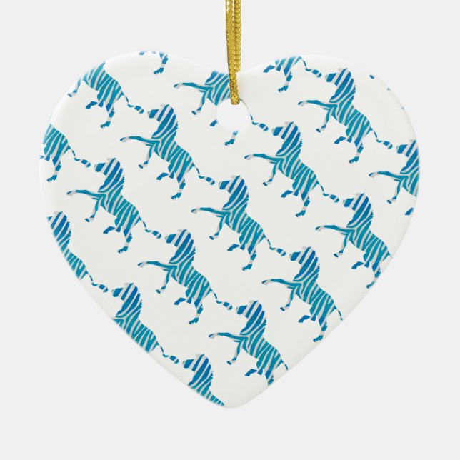 Zebra Silhouette Blue och White Julgransprydnad Keramik (Framsidan)